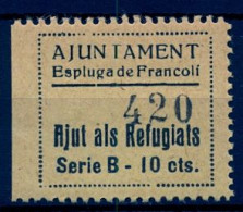 EMISIONES LOCALES GUERRA CIVIL , FES. 5A ** , ESPLUGA DE FRANCOLÍ ( TARRAGONA ) , AJUNTAMENT , AJUT ALS REFUGIATS - Spanish Civil War Labels