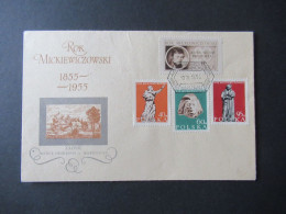 Polen 1955 FDC / Sonderbeleg Rok Mickiewiczowski / Zaosie Miejsce Urodzenia A. Micjiewicza - Brieven En Documenten