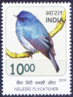 India 2016 - Nilgiri Flycatcher - BIRDS - SERIES - 1, NEAR THREATENED MNH P. O Fresh & Fine, Rare - Specht- & Bartvögel