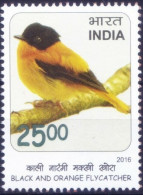 India 2016 - Black & Organge Flycathcer - BIRDS - SERIES - 1, NEAR THREATENED MNH P. O Fresh & Fine, Rare - Specht- & Bartvögel