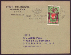 MONACO ENVELOPPE DE 1957 DE MONTE CARLO POUR ORLEANS UNION PHILATELIQUE MONEGASQUE - Marcofilie