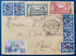 Maroc Lettre 1920 Poste Aerienne N°44 X5, 67 & 68 Oblitérés " RABAT RESIDENCE " + Vignette Guynemer Pour PARIS TTB - Luftpost