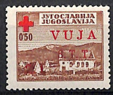 1948 VUJA 2/0.5 Din Red Cross, "red House" With Red Overprint, Sassone 12.500 € , MNH CERTIFIED TRIESTE B - Taxe