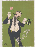 DUBOUT Ed Du Moulin N°11 - Bonne Fete Homme Chapeau Haut De Forme Fleur Rose - CPSM 10,5x15 BE 1957 Neuve - Dubout