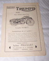 DEPLIANT PUB PUBLICITAIRE MOTO MOTOS MOTOCYCLETTE TRIUMPH 1938 DEUX CYLINDRES SPEED TWIN, TOURISTE, LUXE, TIGER - Motor Bikes