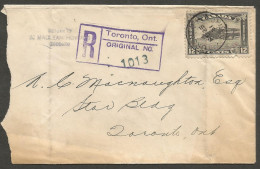 1931 Registered Cover 12c Quebec #174 CDS Toronto Ontario Local (faulty) - Histoire Postale