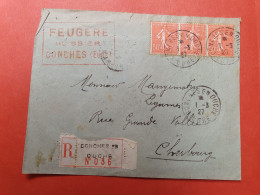 Enveloppe En Recommandé De Conches Pour Cherbourg En 1927 - Ref  3043 - 1921-1960: Periodo Moderno