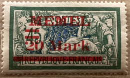 Memel 1921, N°37 YT, 20/45M/C, Vert Foncé Bleu Outremer, Neuf Charnière Très Bon état - Ungebraucht