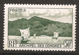 Comores 1950 N° 2 Iso O Pirogue, Ile, Site, Baie D'Anjouan, Voilier, Voile, Pêche, Volcan, Mont Karthala, Forêt Pluviale - Gebruikt