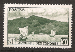 Comores 1950 N° 2 Iso O Pirogue, Ile, Site, Baie D'Anjouan, Voilier, Voile, Pêche, Volcan, Mont Karthala, Forêt Pluviale - Gebraucht