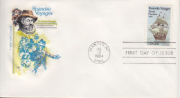 FDC "Roanoke Voyages" Obl. Manteo Le 13 Jul 1984 Sur N° 1540 Voilier Elisabeth - Lettres & Documents