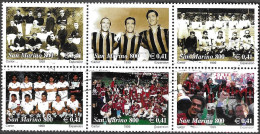 SAN MARINO - 1999 - CALCIO - 100° MILAN - SERIE 6 VALORI IN BLOCCO USATO (YVERT 1643\8 - MICHEL 1856\61 - SS 1694\9) - Famous Clubs