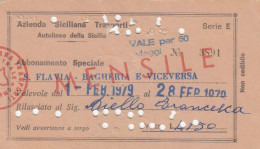 AZIENDA SICILIANA TRASPORTI / Autolinee Della Sicilia - Abbonamento Speciale _S. Flavia-Bagheria E Viceversa_ Febb. 1979 - Europe