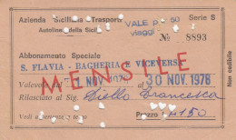 AZIENDA SICILIANA TRASPORTI / Autolinee Della Sicilia - Abbonamento Speciale _S. Flavia-Bagheria E Viceversa_ Nov. 1979 - Europe