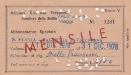 AZIENDA SICILIANA TRASPORTI / Autolinee Della Sicilia - Abbonamento Speciale _S. Flavia-Bagheria E Viceversa_ Dic. 1979 - Europa