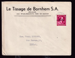 DDFF 229 -- Enveloppe TP Moins 10 % Surch. Locale BORNHEM 1946 - Entete Le Tissage De Bornhem S.A. - 1946 -10%