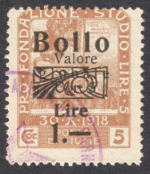 1920 1921 FIUME Rijeka Croatia Yugoslavia - Revenue Official Administrative LOCAL CITY Tax Stamp - Overprint - 1 / 5 L - Fiume & Kupa