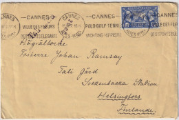 FRANCE - 1927 - Yv.245 1fr50 Légion Américaine Seul Sur LSC De Cannes à HELSINKI, Finlande - Brieven En Documenten