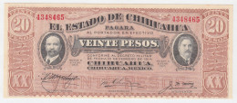 MEXICO 20 PESO 1915 (1914) UNC NEUF EL ESTADO DE CHIHUAHUA PAGARA - Mexico