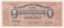 MEXICO 20 PESO 1915 (1914) UNC NEUF EL ESTADO DE CHIHUAHUA PAGARA - Mexique