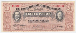 MEXICO 20 PESO 1915 (1914) UNC NEUF EL ESTADO DE CHIHUAHUA PAGARA - México
