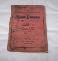 A LIST OF SPARE AND REPLACEMENT PARTS FOR THE ROYAL ENFIELD MOTOR CYCLE 1946 MODEL G 350 CC O.H.V, MOTO, MOTOCYCLETTE - Motorräder