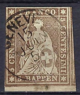 SUISSE Ca.1857:  Le ZNr. 22D Obl. CAD "GENèVE", 4 M. Blanches - Used Stamps