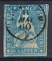 SUISSE Ca.1860:  Le ZNr. 22G Obl. CAD, 4 M., Aminci - Oblitérés