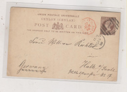 CEYLON  1886 COLOMBO Postal Stationery To Germany - Ceylon (...-1947)