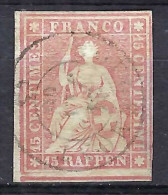 SUISSE Ca.1860:  Le ZNr. 24G Obl. CAD, 4 M., Petit Aminci E - Used Stamps