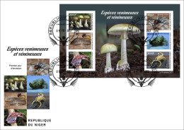 NIGER 2023 - IMPERF FDC M/S 6V - TOXIC SPECIES - MUSHROOMS FROGS FROG SNAKES SNAKE SPIDERS SPIDER SCORPIONS FISH - Grenouilles
