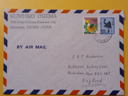 1998 BUSTA COVER AIR MAIL GIAPPONE JAPAN NIPPON BOLLO FIORI FLOWERS UCCELLI BIRDS OBLITERE' OKAYAMA FOR ENGLAND - Covers & Documents