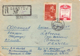 Lettre Recommandée De Saratov URSS Russie CCCP Pour Latresne En 1950 Superbe Aspect Cachets Bien Frappés - Brieven En Documenten