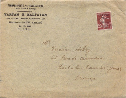 Enveloppe Vartan Kalfayan à Beyrouth Timbrée (pré-afranchissement ?) 20c Semeuse Surch. Gd Liban 1 Piastre YT 26 1924 - Covers & Documents