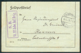 Deutsches Reich Feldpostbrief 24.6.1915 Orig. Gelaufen Nach Hannover Mit Stempel: S.B. St.22.Ldw.Inf.Brig. - Feldpost (franchise)