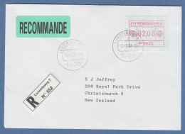 Luxemburg ATM P2506 Wert 82.00 Auf R-Brief Nach Neuseeland, O 13.3.92 - Automatenmarken