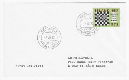 CHESS FDC Iceland 1972 Match Fischer-Spassky - First Day With Postal Cancel - Ajedrez