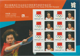 China 2012 Chinese Gold Medal Winners Olympic Games London 2012 Table Tennis Souvenir Sheet MNH/**. A5 Size - Sommer 2012: London