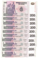Democratic Republic Of Congo 10x 200 Francs 2022 UNC - Democratische Republiek Congo & Zaire