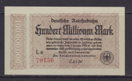 GERMANY - 1923 Deutsche Reichsbahn Berlin 100 Million Mark Uncirculated Note - 100 Mio. Mark
