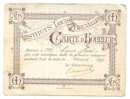 Belgique, Bruxelles. Institut Saint Louis, Carte D'honneur 1899 (AS) - Diplômes & Bulletins Scolaires