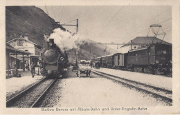 SUISSE STATION BEVERS MIT ALBULA-BAHN TRES BELLE ANIMATION REIMPRESSION DE CARTE ANCIENNE COLLECTION E.B. 1970 - Bever