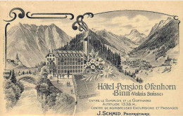 VALLAIS SUISSE HOTEL PENSION OFENHORN BINN  BELLE  ANIMATION REIMPRESSION DE CARTE ANCIENNE COLLECTION E.B. 1970 - Horn