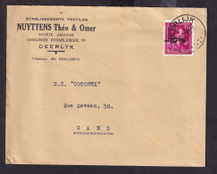 DDFF 254 -- Enveloppe TP Surcharge Locale Moins 10 % DEERLIJK 1946 -  Entete Textiles Théo § Omer Nuyttens - 1946 -10%