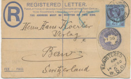 GB 1900 QV Mixed Postage On Uprated Postal Stationery Registered Env CDS 23mm CREEK-St. / SOHO-SO.W. (LONDON) To BERNE, - Storia Postale