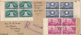 South Africa Registered Cover Sent To England 16-12-1949 With Complete Set Voortrekker Memorial Stamps In Block Of 4 - Covers & Documents