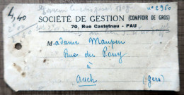 Etiquette De Sac De Colis Postal (Société De Gestion De Pau Pour Auch) - Briefe U. Dokumente