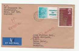 1978 Dartford GB To Bagen Serai MALAYSIA - RETURNED TO SENDER Cover Malaya , Postcode Label Stamps - Brieven En Documenten