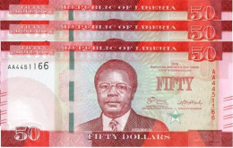 Liberia 50 Dollars 2016, UNC (P-34a, B-314a) / 3 PCS - Liberia