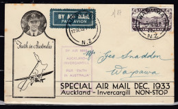 Brief Van Auckland Naar Waipawa By Air Mail Auckland-Invercargill Per "Faith In Australia" - Covers & Documents